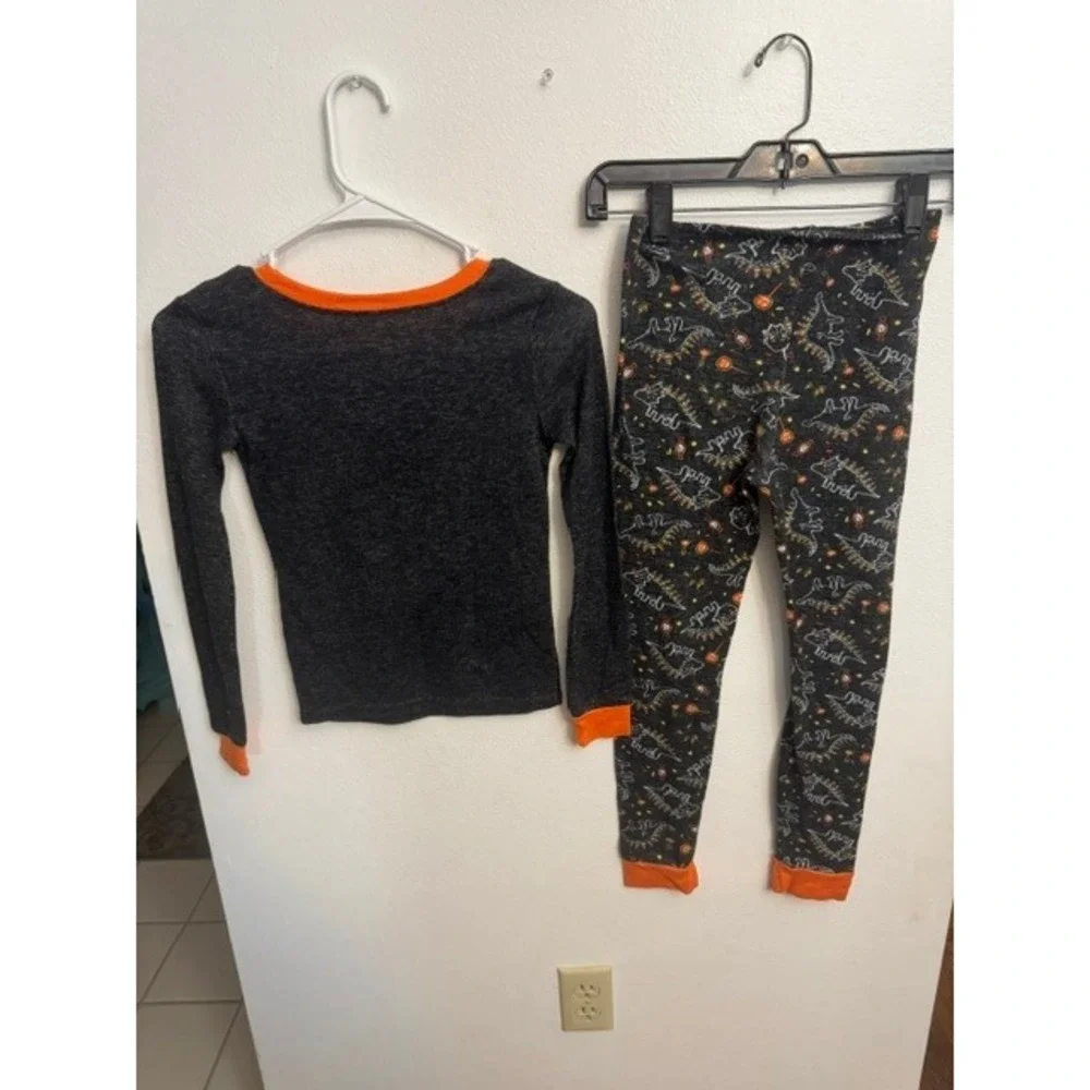 Trick or Treat Sleep Kids Candy-Saurus Dinosaur Pajama Set Gray Orange SZ 8 (F)